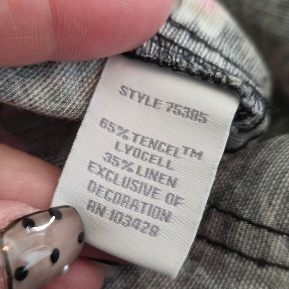 Intro Black & Green Tropical Floral Linen Cropped Flat Pocket Pants Size 14 - Picture 11 of 11